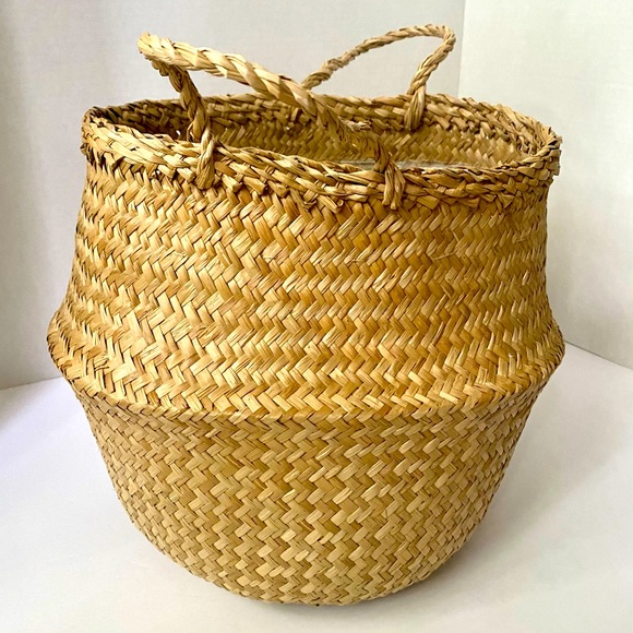 Straw Bucket Tote Tree Pot - Picture 1 of 5